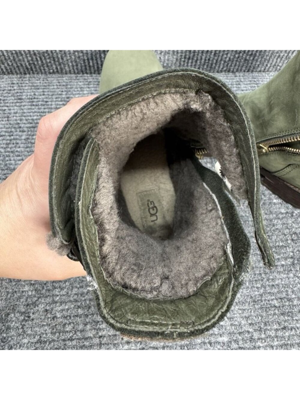 UGG Niels Suede Boots Womens 9.5 Green Moto Biker Water Resistant Fleece 1018607 - Picture 8 of 13